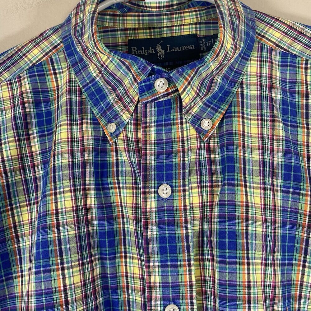 Ralph Lauren Shirt Men XL VTG 90's Button Down Classic Fit Multicolor Plaid